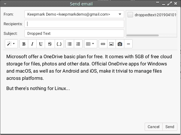 Create email dialog