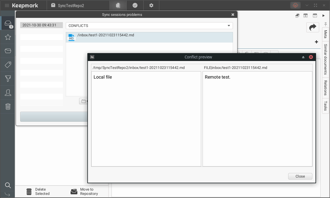 Sync conflicts preview