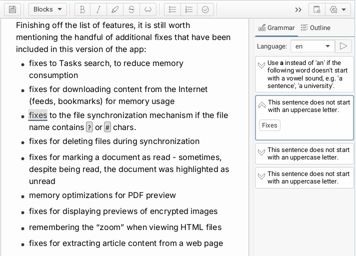 Grammar check in markdown editor