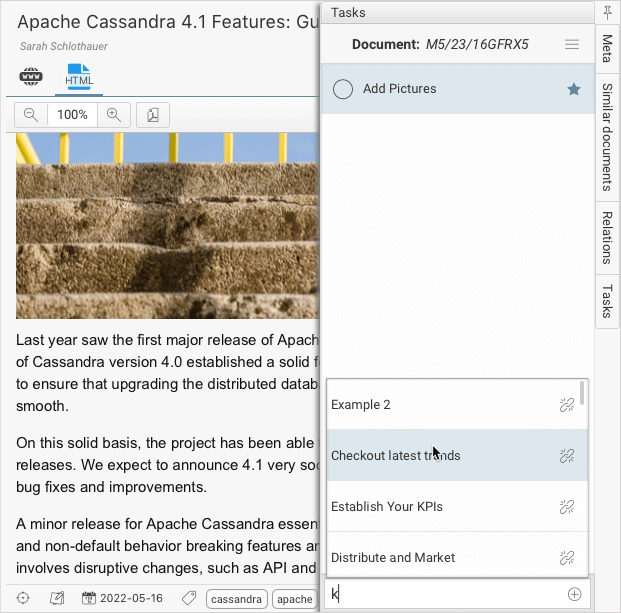 Quick create tasks for each document